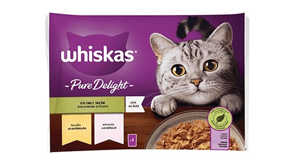 1. Whiskas Pouch Pure Delight Jöle İçinde Tavuklu ve Somonlu Yetişkin Kedi Konservesi 4x85 Gr