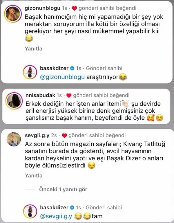 Ardından kendi gönderisinin altındaki yorumlara göz attı!