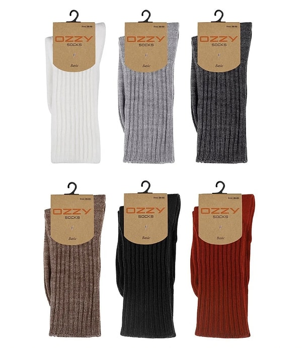 13. Ozzy Socks 6'lı Kışlık Kadın Yünlü Uyku Çorabı Soft Touch