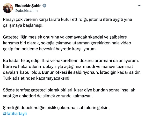 İşte o paylaşım: