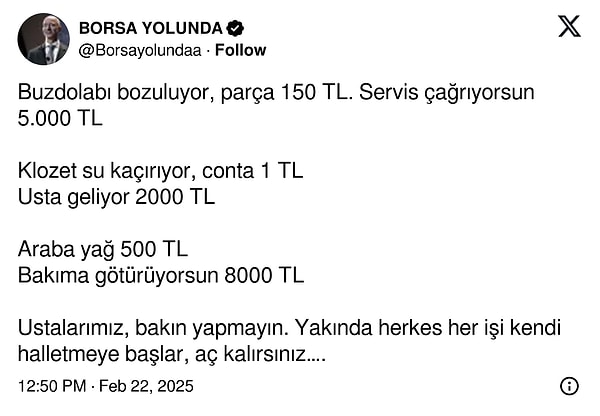 Bir Twitter kullanıcısı ise ustaları şu paylaşımıyla uyardı.