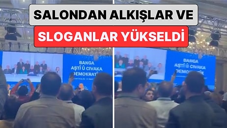 Çağrının Okunduğu Salonda Öcalan'ın Fotoğrafı Ekrana Yansıtılınca Salonda Alkışlar ve Sloganlar Duyuldu