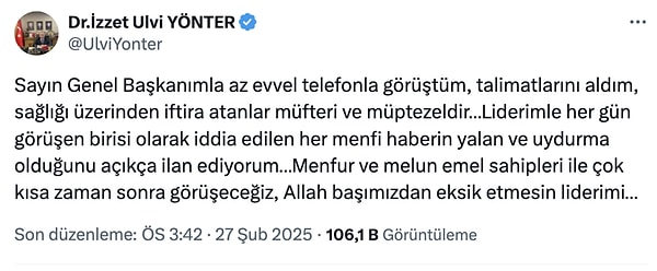 MHP Genel Başkan Yardımcısı İzzet Ulvi Yönter de konuya dair yeni bir açıklamada bulundu.