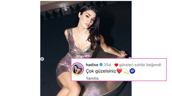 Şimdilerde Versace elbisesiyle gündemden düşmeyen ve Donetella Versace ile kısa sürede oluşturduğu samimiyetle konuşulan Hande Erçel'e Hadise'den destek yorumu geldi.