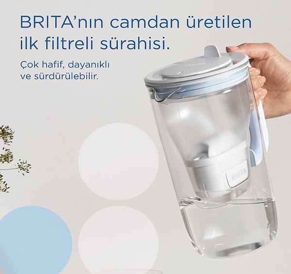 5. BRITA Su Arıtma Filtreli Cam Sürahi – Açık Mavi (2,5 L)