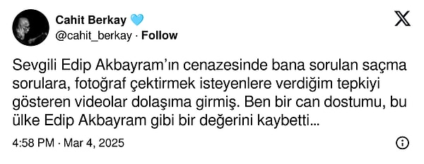 Sosyal medyada yayılan görüntülere Cahit Berkay'dan açıklama geldi.