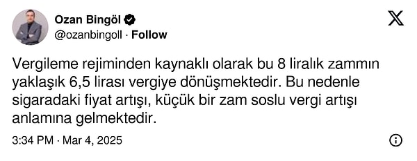 “8 liralık zammın 6.5 lirası vergiye dönüşmektedir.”