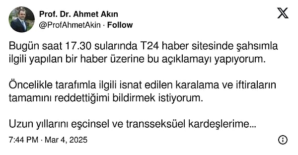 Peki Prof. Dr. Ahmet Akın'ın söz konusu iddialara cevabı ne oldu? "Siyonist lobi"