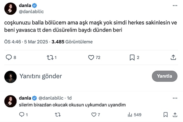 Altına da "Silerim birazdan, okuyacak olan okusun uykumdan uyandım" notunu düştü.