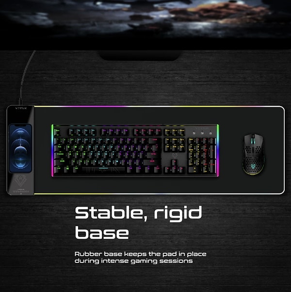 Vertux Raftpad-Qı Wireless Kablosuz Şarj Pedi 15 W Anti-Statik Ledli Mouse Pad Siyah