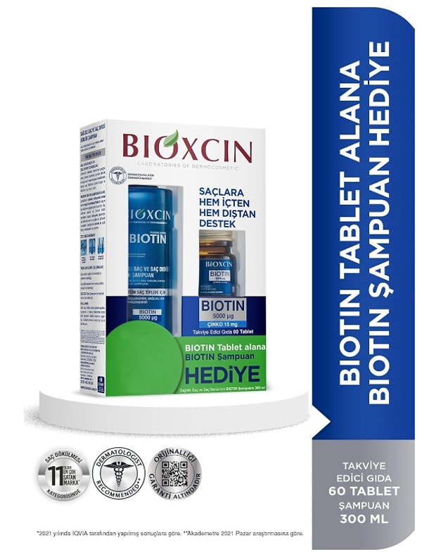 11. Bioxcin Biotin & 15 mg Çinko 60 Tablet + Biotin Günlük Şampuan