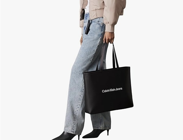 2. Calvin Klein SCULPTED SLIM TOTE34 MONO Kadın Çanta, Siyah, Tek Beden