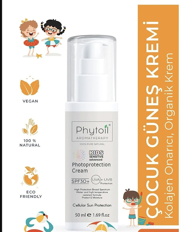 13. phytoil Organik Kolajen Onarıcı Güneş Kremi 50ml Kids Sensitive Advanced Photoprotection Spf30