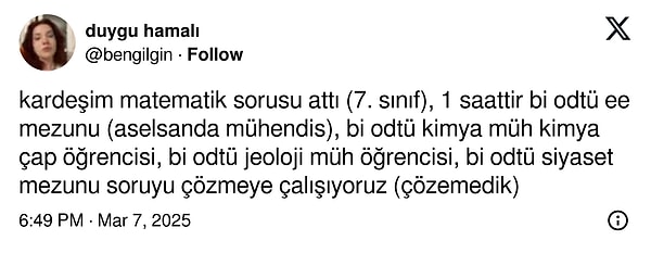 Tam da öyle bir an oldu ve Türkiye'nin en iyi üniversitelerinde, en iyi bölümlerinde eğitim alan öğrenciler 7. sınıf matematik sorusunu çözemedi.