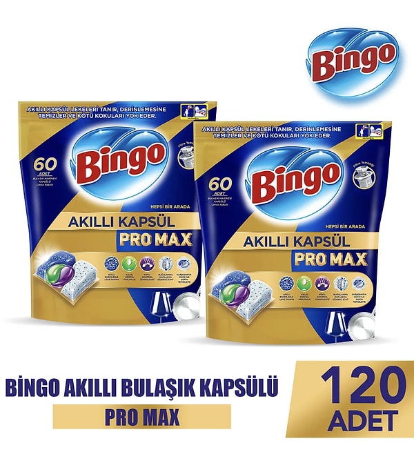 12. Bingo Akıllı Kapsül Pro Max Bulaşık Makinesi Deterjanı Tableti 120'li