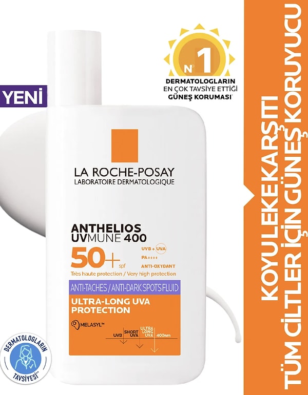 13. La Roche Posay Anthelios Uvmune 400 Spf50+ Melasyl İçeren Koyu Leke Karşıtı Akışkan Koruyucu Yüz Güneş Kremi 50ML