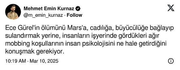 Tabii ülkemizin bir gerçeği olan mobbing ve zorbalık konusu bu mesajların ardından daha fazla konuşulmaya başladı.