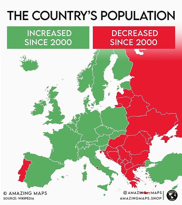 3. 2000 yılından bu yana nüfusu artan veya azalan ülkeler.