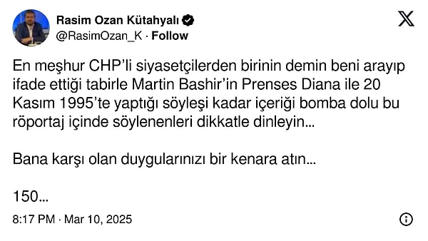 Rasim Ozan Kütahyalı'nın tartışılan röportajla ilgili sözleri ise şöyle 👇