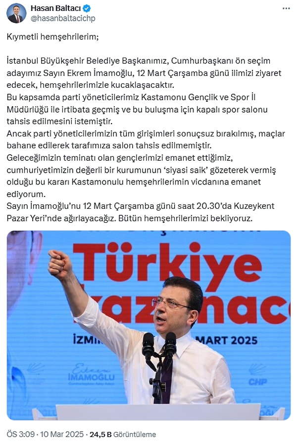 İşte o paylaşım: