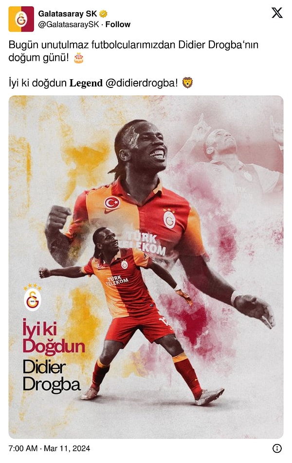 Galatasaray'ın 11 Mart 2024'teki paylaşımı 👇