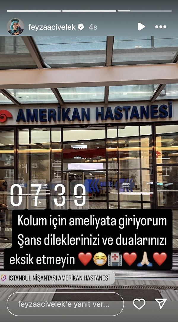 Kolu alçıya alınan Feyza Civelek bu sabahın erken saatlerinde bir paylaşımda daha bulundu.