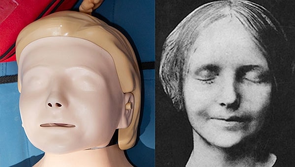 The face of this mannequin was inspired by the face of an unidentified young woman found in the Seine River in France in the late 19th century.