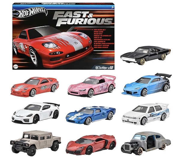 5. Mattel Hot Wheels HVX27 HW Fast & Furious 10-Pack, Oyuncak