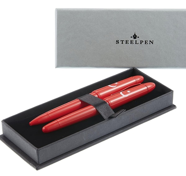 Steelpen Pearl Serisi 4500 Kırmızı Bayrak Dolma Kalem + Tükenmez Kalem Set