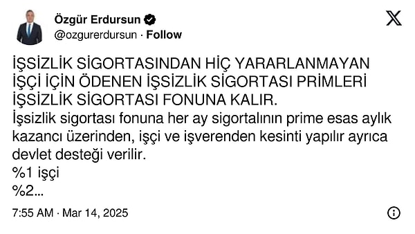 "Her ay işsizlik sigortası fonuna katkısı olan kişi bu fondan hiç yararlanamayacak."