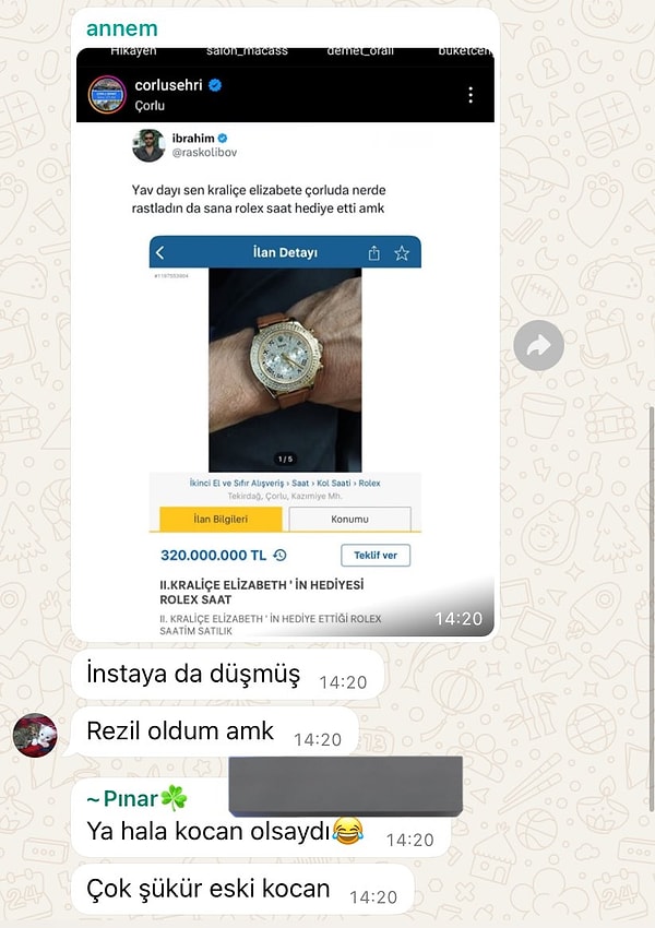 Bu muhabbet aile WhatsApp grubunda da dönmüş tabii.