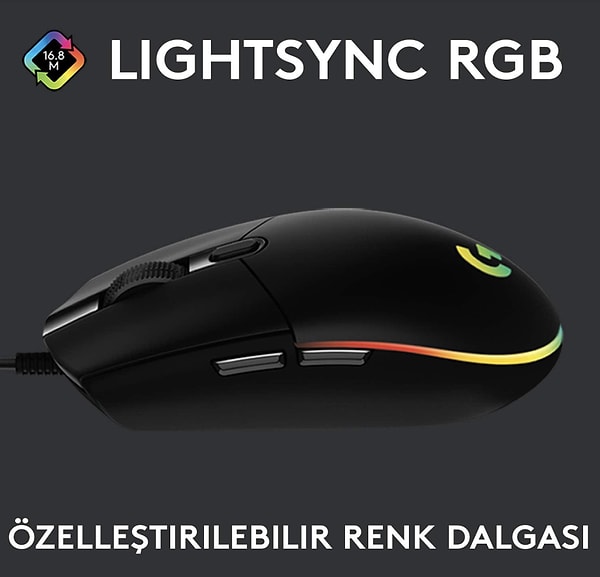 5. Logitech G G102 - Kablolu Oyuncu Mouse (8.000 DPI, RGB Aydınlatma, 6 Tuş)