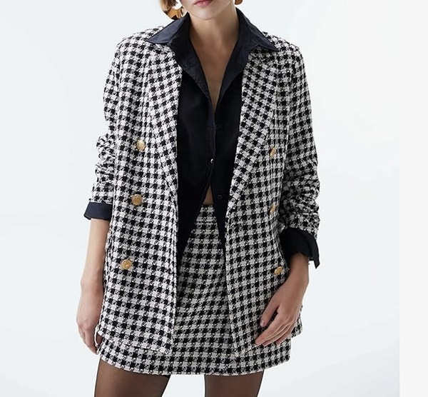 DeFacto Oversize Fit Tweed Blazer Ceket