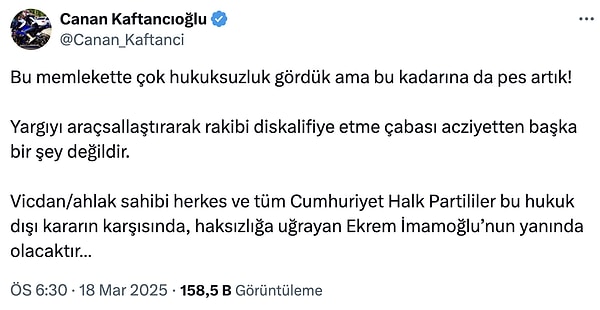 Eski İstanbul İl Başkanı Canan Kaftancıoğlu;