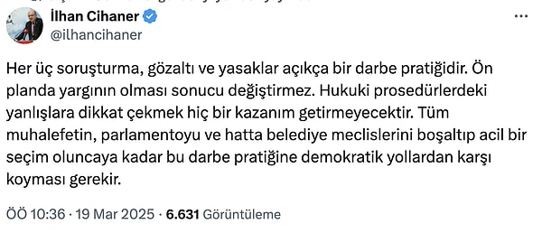 Eski Ankara vekili ve hukukçu İlhan Cihaner'in paylaşımı...