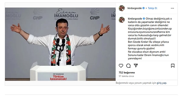 Eski milli voleybolcu Gözde Kırdar, sosyal medya hesabından karara tepki gösterdi.