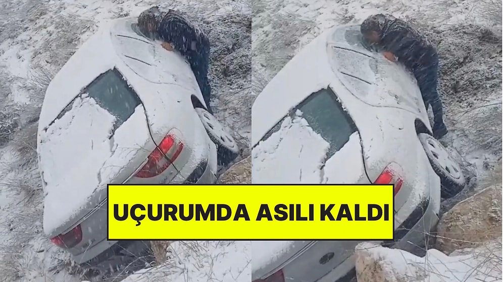 Karlı Yolda Kontrolünü Kaybeden Sürücü Uçurumda Asılı Kaldı: Vatandaşlar Sürücüyü Kurtardı