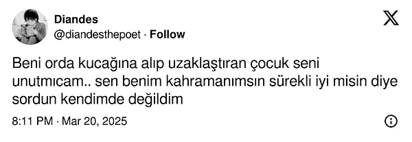 Başka bir kullanıcı, bu görüntüleri alıntılayarak "Beni kucağına alıp uzaklaştıran çocuk seni unutmayacağım" deyince ortalık karıştı.