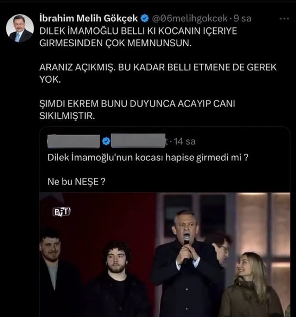 Eski ABB Başkanı olan Melih Gökçek’in paylaşımı sosyal medyada büyük tepki gördü.