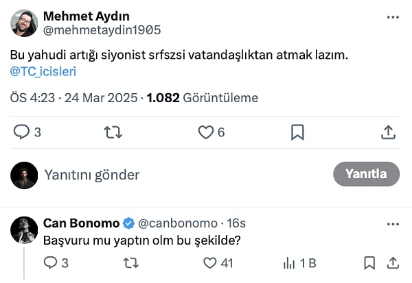 Buyurun, kibar kibar had bildiren Can Bonomo'ya neler söylenmiş, o da nasıl cevaplar vermiş beraber görelim!👇