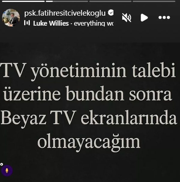 Fatih Reşit Civelekoğlu kanalın isteği doğrultusunda artık Beyaz TV'de olmayacağını açıkladı.
