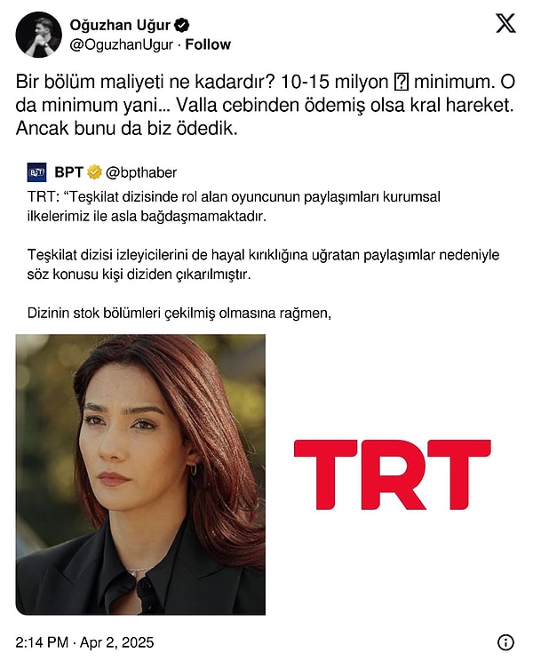 İşte o paylaşım: