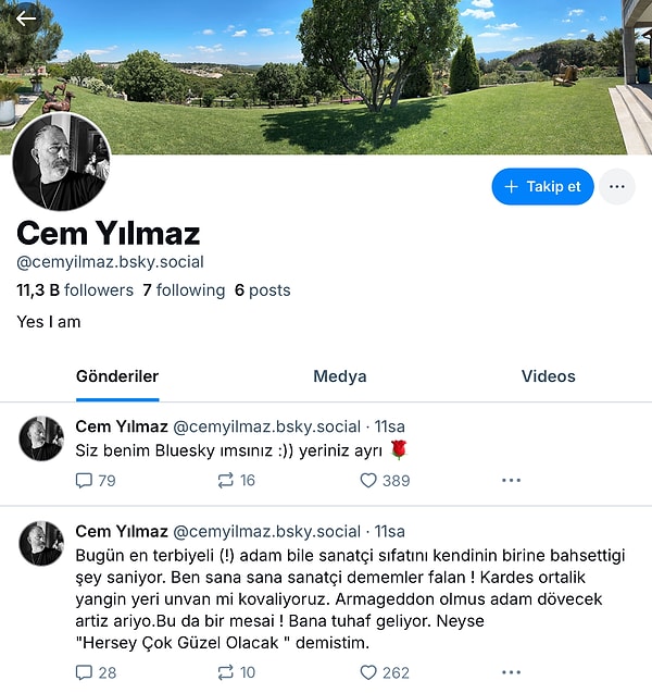 İlk paylaşımı "Daha güzel bir sosyal medya için varım diyor.Ya hak!" sözleri olan Cem Yılmaz'ın paylaşımları ardı ardına geldi.