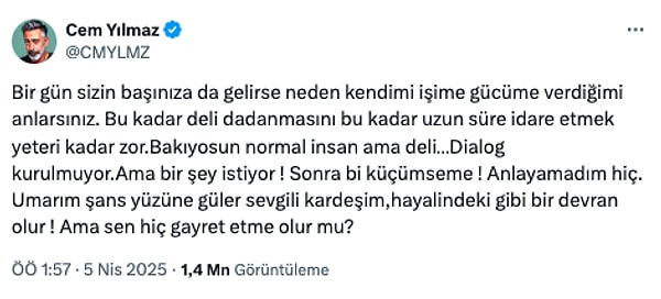 Bu kez "Bir gün sizin başınıza da gelirse neden kendimi işime gücüme verdiğimi anlarsınız." sözü tepki çekti.