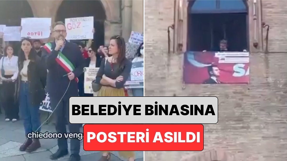 İtalya&apos;da Ekrem İmamoğlu İçin Düzenlenen Protestolarda Bologna Belediye Binasına İmamoğlu&apos;nun Posteri Asıldı