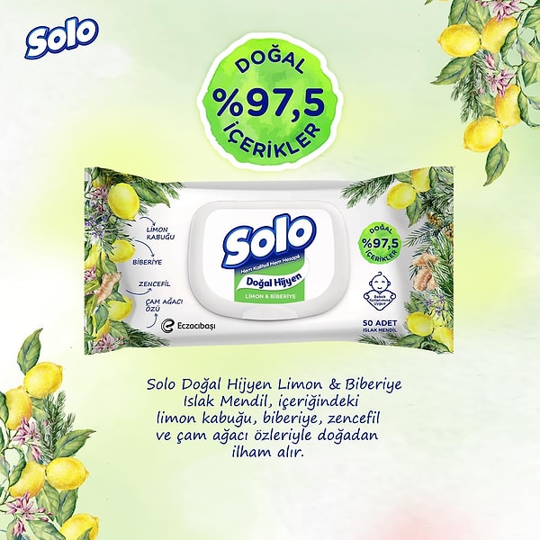 Solo Doğal Hijyen Limon & Biberiye Islak Mendil