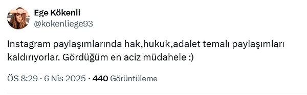 Paylaşımlarının kaldırılmasının ardından X hesabından da paylaşım yapan Ege Kökenli, "Gördüğüm en aciz müdahale" olarak durumu tanımladı.