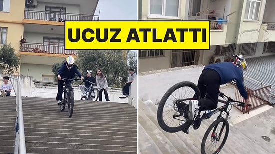 Bisikletle Merdivenlerden İnen Genç Hızını Ayarlayamayınca Başka Bir Gence Çarparak Yere Kapaklandı