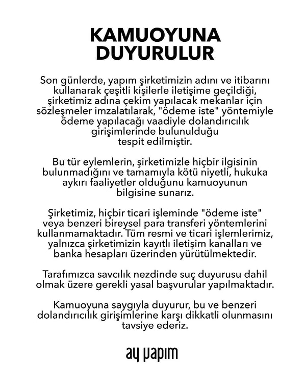 İşte Ay Yapım'ın o açıklaması: