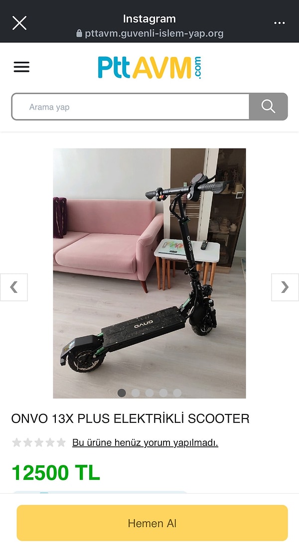 Sosyal medyada dolaşan son dolandırıcılık yöntemi yine "pes" dedirtecek cinsten. İkinci el alışveriş uygulamalarından birinde şu scooter satılık olarak görünüyor.
